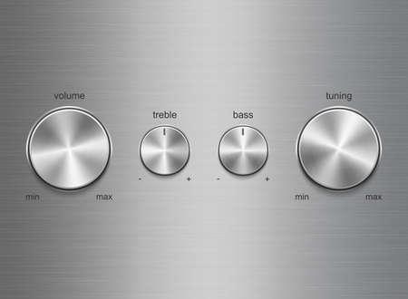 Panel of sound control with metal aluminum or chrome brushed texture isolated on aluminum texture backgroundのイラスト素材