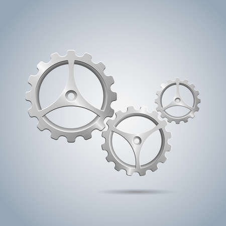 Metallic cogwheels with brushed surface and three spokes isolated on blue backgroundのイラスト素材