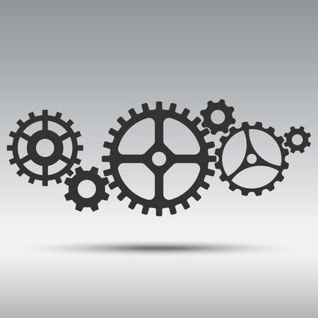 Black icon mechanism from cogwheels isolated on gray backgroundのイラスト素材
