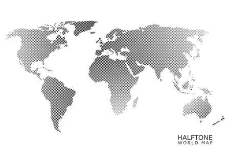 Halftone dotted vector world map in black color with white backgroundのイラスト素材