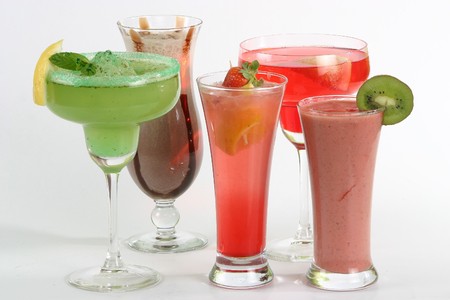 A collection of Fresh Juices & Cocktails on a white backgroundの写真素材