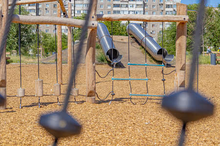 Elements of a children's playground in the city center. Foreground and background. Soft focusの写真素材