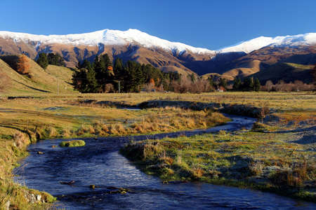 Beautiful mountain scenery on road to Mt Cook New Zealand