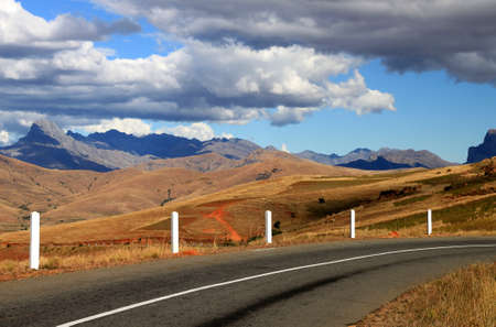 Road among stunning landscape of Madagascar highlands near Park National d'Andringitraの写真素材