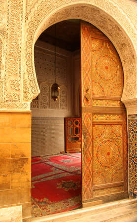Entry door to the mosque in the medina in Fes, Morocco