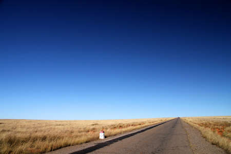Empty road through Madagascar grassland, central Madagascarの写真素材