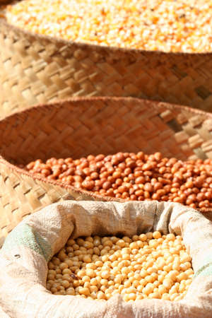 Bags of grain for sale in a Madagascar market