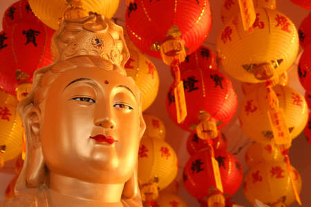 Head of golden Budda in Kek Lok Si temple in Malaysia