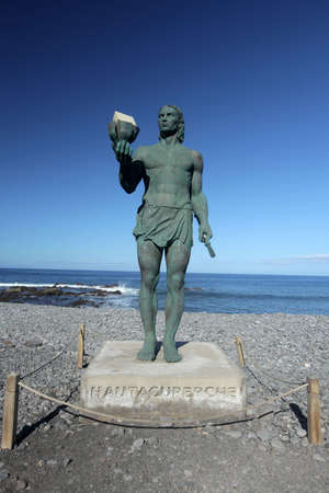 Statue of Hautacuperche, Guanche King, in La Puntilla, Valle Gran Rey, La Gomera Island, Canary Islands, Spain  Hautacuperche was a guanche warrior who led an uprising against the Spanish in 1488の写真素材