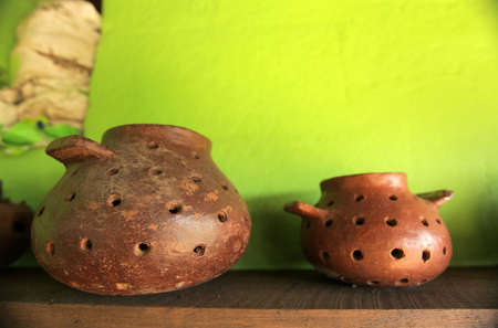 Traditional pottery on display in El Cercado village - the pottery capital of small island La Gomera of Canary Islands archipelagoの写真素材