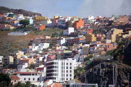 Colourful homes on a hill - San Sebastian town in La Gomera, Canary Islands, Spainの写真素材