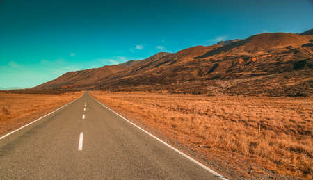 Beautiful road towards the New Zealand Alpsの写真素材