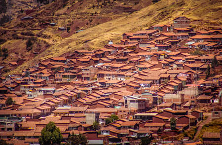 Rooftops of homes on the slope in Cusco, Peruの写真素材