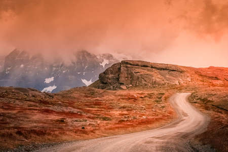 Gravel road in Torres del Paine National Park in southern Chileの写真素材