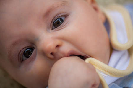 Portrait of a adorable baby boy 3 months oldの写真素材