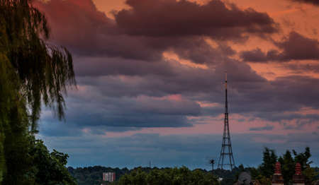 The high Crystal Palace transmitting station at dusk, Bromley, London, UK