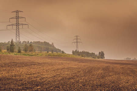 electric poles in the countrysideの写真素材