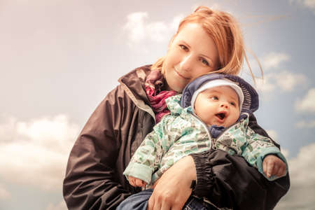 Portrait of a mother and her little sonの写真素材