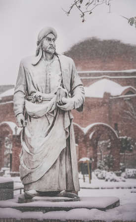 Blue mosque and Khaqani poet statue in winter, Tabriz, Iranのeditorial素材