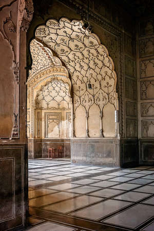 Interior of a Badshahi Mosque in Lahore Pakistanのeditorial素材