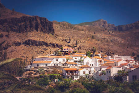 Vertical picture of a beautiful small town of Fataga in Gran Canaria Canary Islands Spainの写真素材