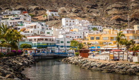 Small river canal in the Puerto de Mogan a small fishing port in Gran Canaria  called the Venice of Canaries  Canary Islands Spainのeditorial素材