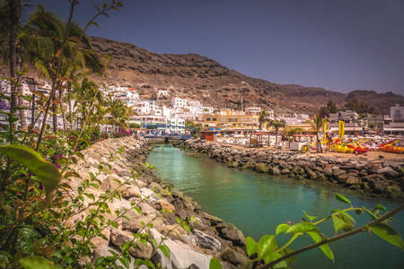 Small river canal in the Puerto de Mogan a small fishing port in Gran Canaria  called the Venice of Canaries  Canary Islands Spainのeditorial素材