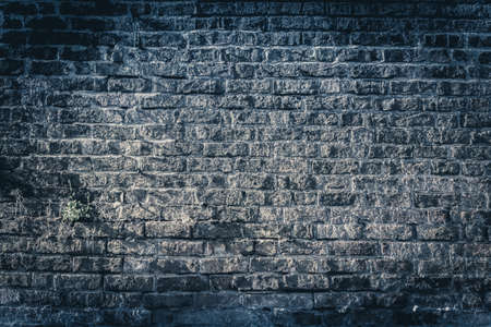 Dark blue grungy bricked wall textured backgroundの写真素材