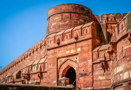 Massive walls of a Red Fort in Agra Indiaのeditorial素材