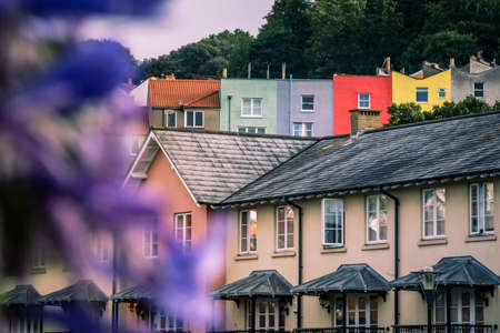 Colorful homeson a hillside in Bristol, England, UKの写真素材