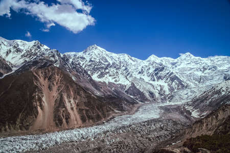 Massive glacier at the foot of Nanga Parbat mountain in the Karakorum range, Pakistanの写真素材