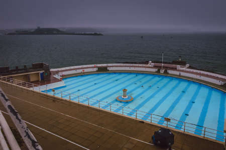 Tinside Lido in Plymouth on a rainy day, Englandの写真素材