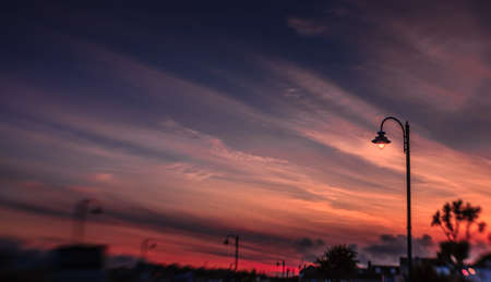 Picture of a lamp lit at duskの写真素材