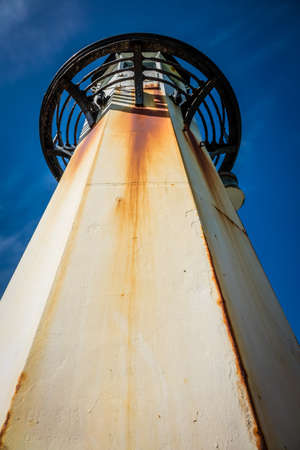 Lighthouse on the Smeatons Pierin the bay in St. Ives, Cornwall, England, UK, Europeの写真素材