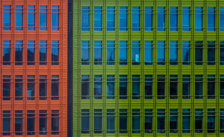 Close up of colorful modern commercial architecture in London, UKの写真素材