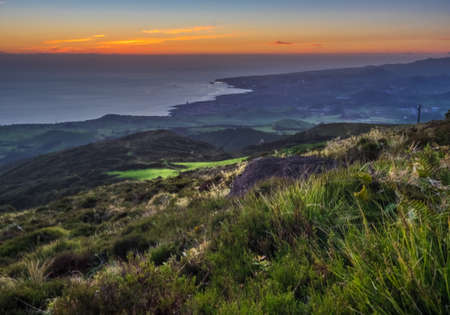 Aerial view of the Ponta Delgada, capital of Sao Miguel Island in the Azores, Portugal. Picture taken at sunset.の写真素材
