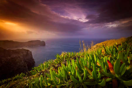 Cliffs of the stunningly beautiful coastline of Sao Miguel Island in the Azores, Portugalの写真素材
