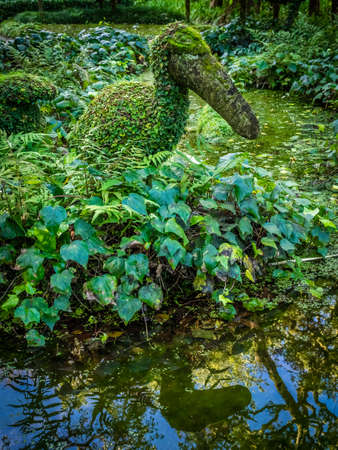 Moss covered bird sculpture in The Terra Nostra Garden in Furnas,  on Sao Miguel island, Azores, Portugalの写真素材