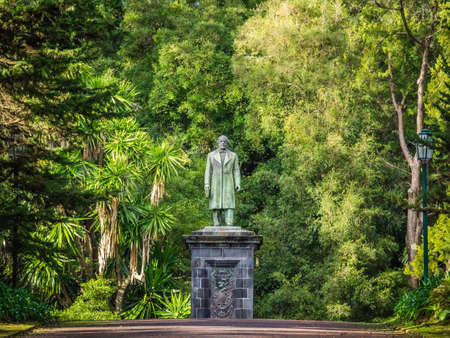 Man sculpture in theJosÃ© do Canto Botanical Garden in Ponta Delgada, the capital of Sao Miguel island, Azores, Portugalのeditorial素材