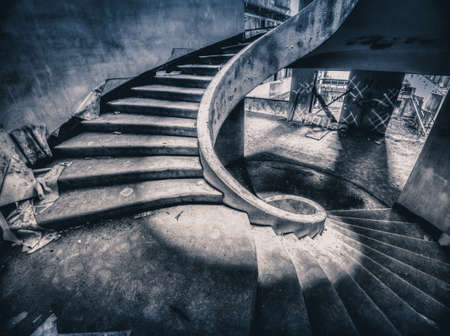 Spiral staircase in the ruined and abandoned hotel on Sao Miguel island, Azores, Portugalの写真素材