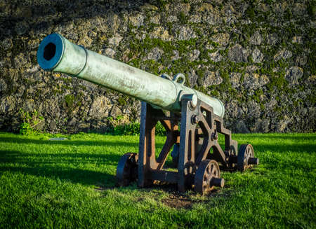 Old cannon in front of the fort in Ponta Delgada, Sao Miguel, Azores, Portugalの写真素材