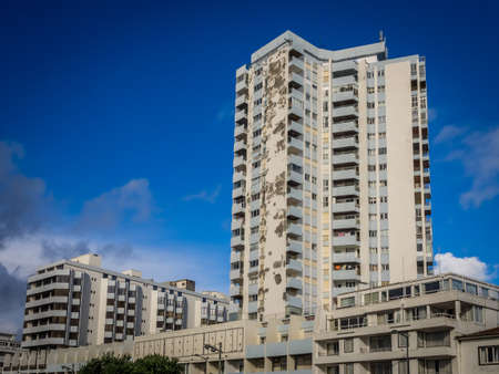 Tall white residential building in Ponta Delgada, Sao Miguel, Azores, Portugal