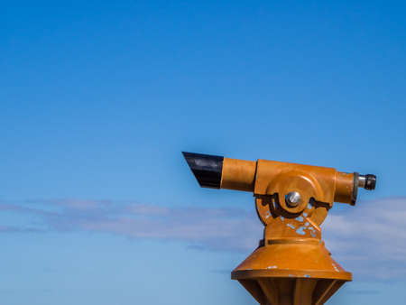 Viewing telescope on the scenic lookout above the beach in Lanzarote, Canary Islands