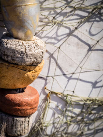 Close up details of old traditional fishing nets in the port in Canary Islands