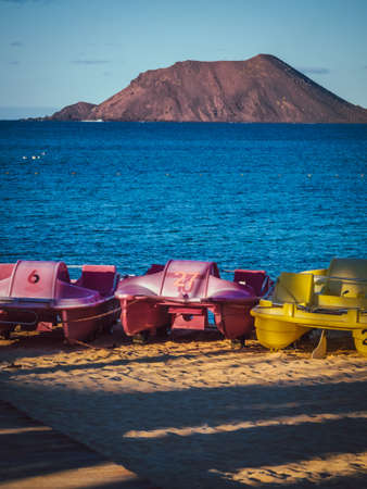 Los Lobos Island as seen from the harbour in Corralejo, Fuerteventura, Canary Island, Spain