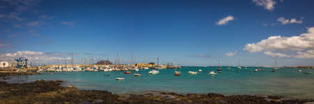 Panoramic view of the Corralejo harbour, Fuerteventura, Canary Islands, Spain
