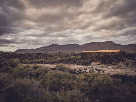 Old home in an archaeological site of an old aboriginal village in Fuerteventura, Canary Islands, Spainの写真素材