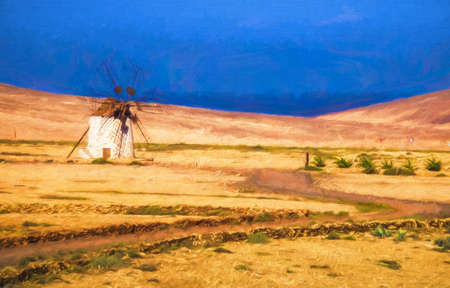 Impression of a windmill in Fuerteventura, Canary Islands, Spainの写真素材