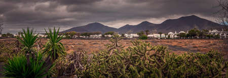 Panoramic view of the landscape of Fuerteventura as seen from Playa Blanca, Canary Islands, Spainの写真素材