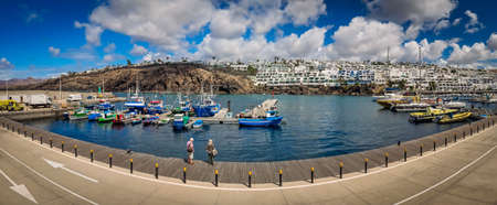 Panoramic view of the harbour in Puerto del Carmen in Lanzarote Canary Islands, Spainのeditorial素材